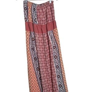 J Glee Womens Strapless Patchwork Maxi Dress Coral‎ Navy Blue Boho Geometric M